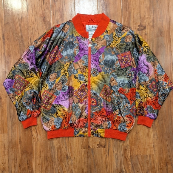 Vintage Casual Isle Bomber Multi Print Full Zip Jacket Women's Oversized Medium - Picture 6 of 6
